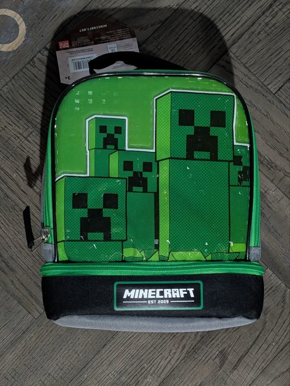 Brand New Minecraft Creeper Dual Compartment Insulated Tote Case Lunch Bag
